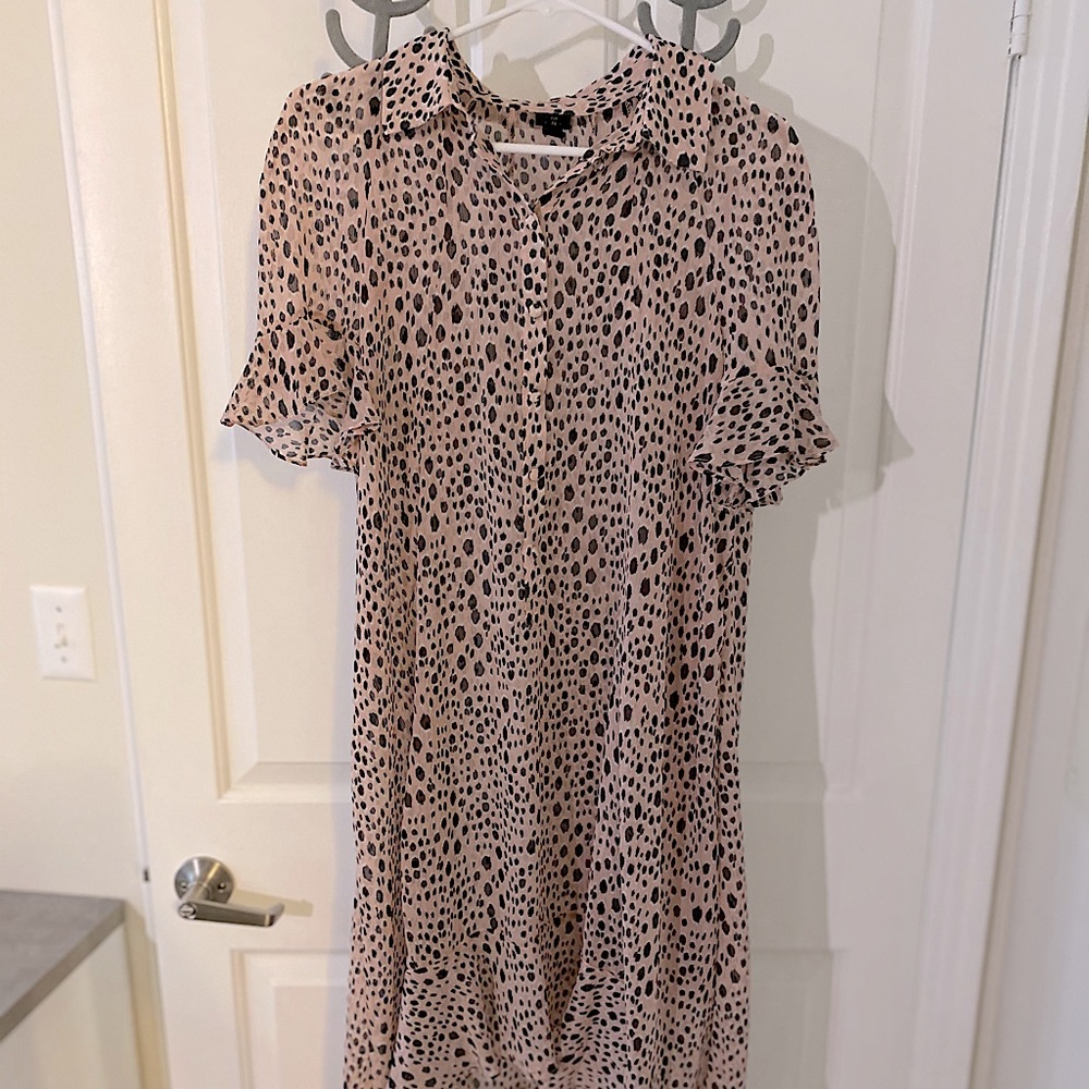 High Low Pink Cheetah Print Chiffon Dress